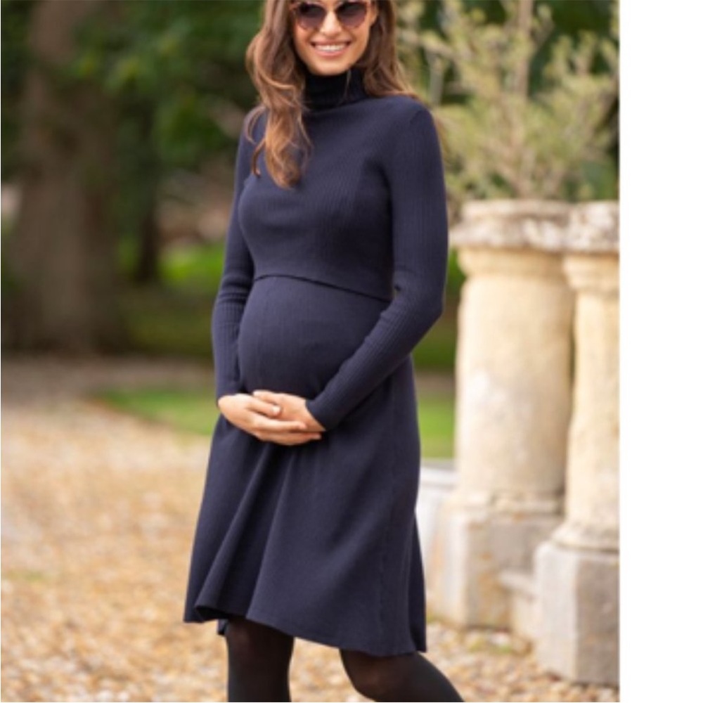 Seraphine Maternity Navy Blue Knit Pleated Skirt Tank Dress Size US 4